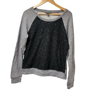Victoria's Secret Lace Overlay Sweatshirt Size Medium Black Gray NWT‎